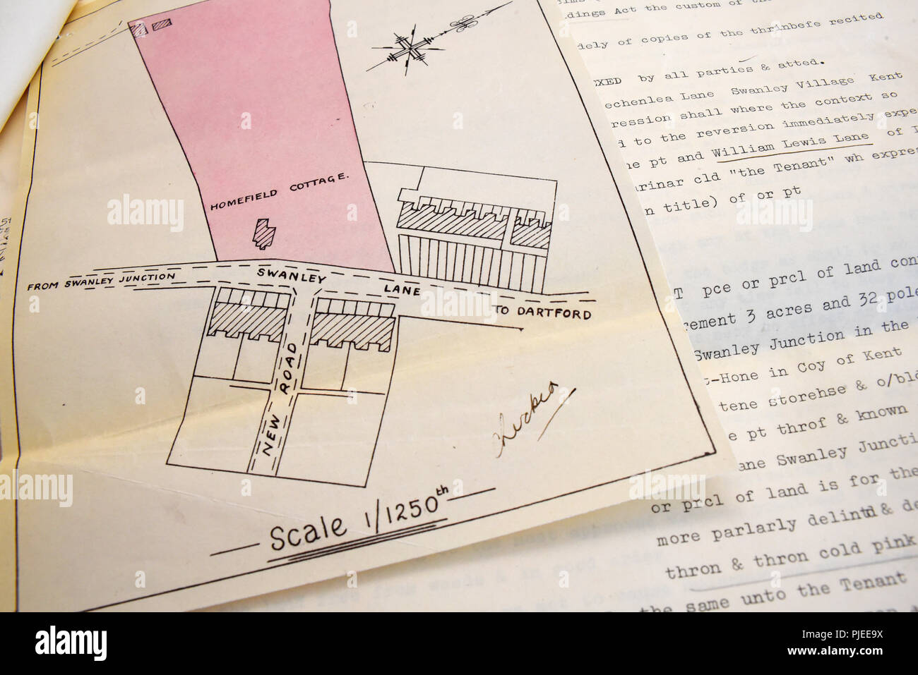 Documents historiques portant sur l'achat et le développement de terrains pour des maisons pour l'expansion de la ville de Swanley, Kent, UK. Les pays en développement. Swanley Lane. Ville Banque D'Images