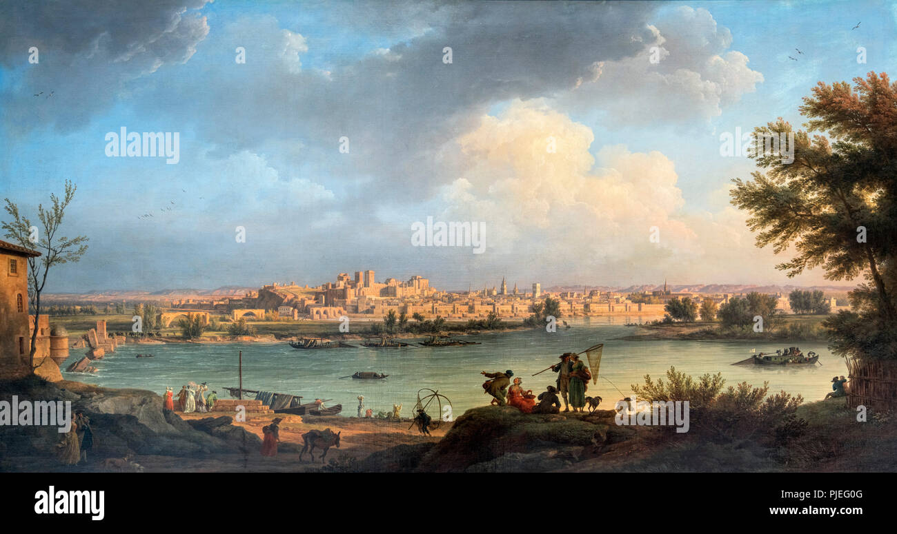 Vue sur la ville d'Avignon par Claude Joseph Vernet (1714-1789), huile sur toile, 1757 Banque D'Images