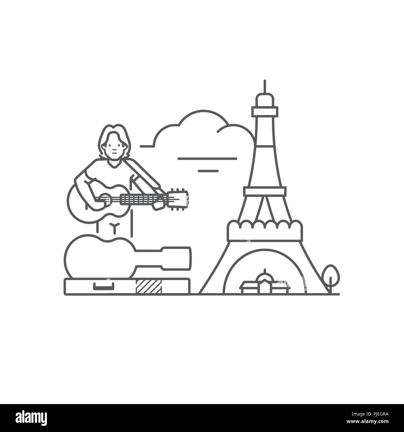 Musicien ambulant à Paris près de la Tour Eiffel Illustration de Vecteur