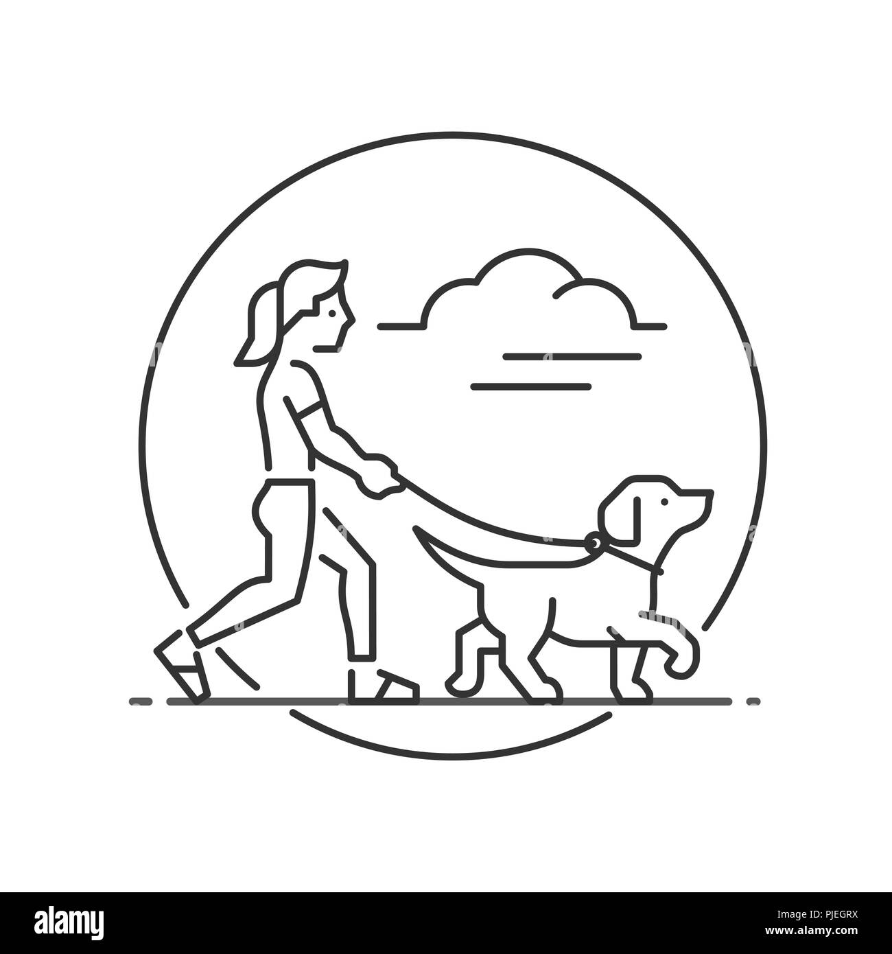 Femme marche un chien Illustration de Vecteur