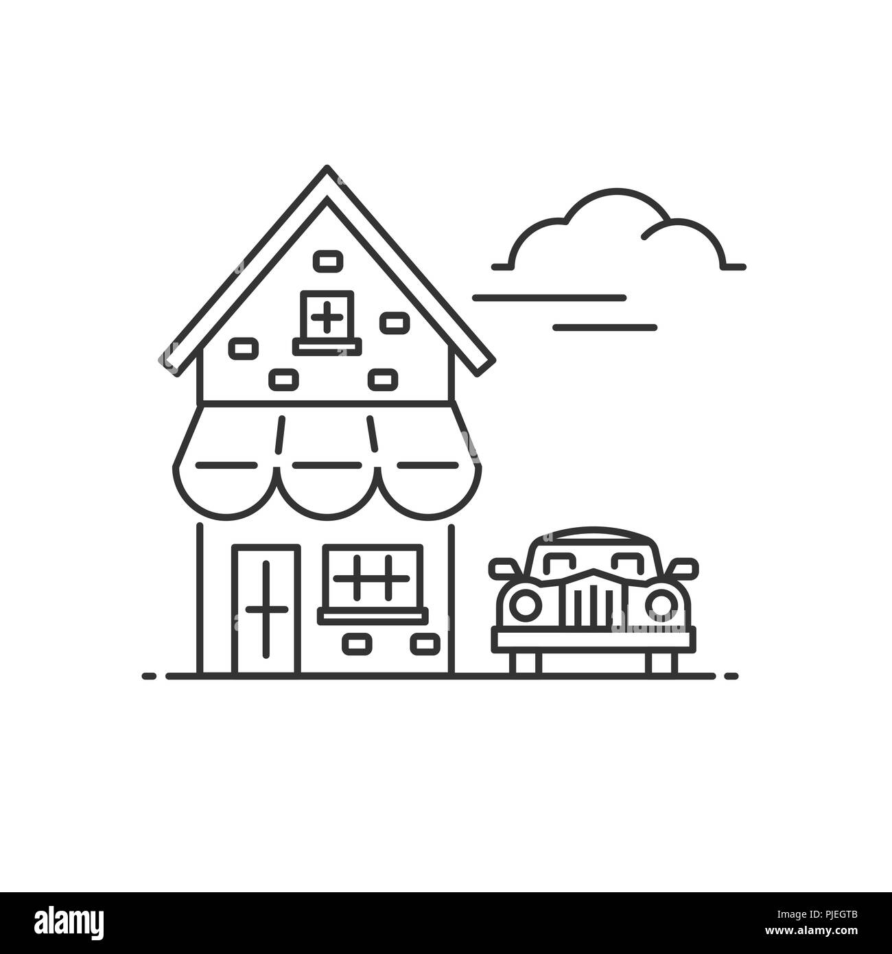 Classic voiture garée à côté d'une chambre Illustration de Vecteur