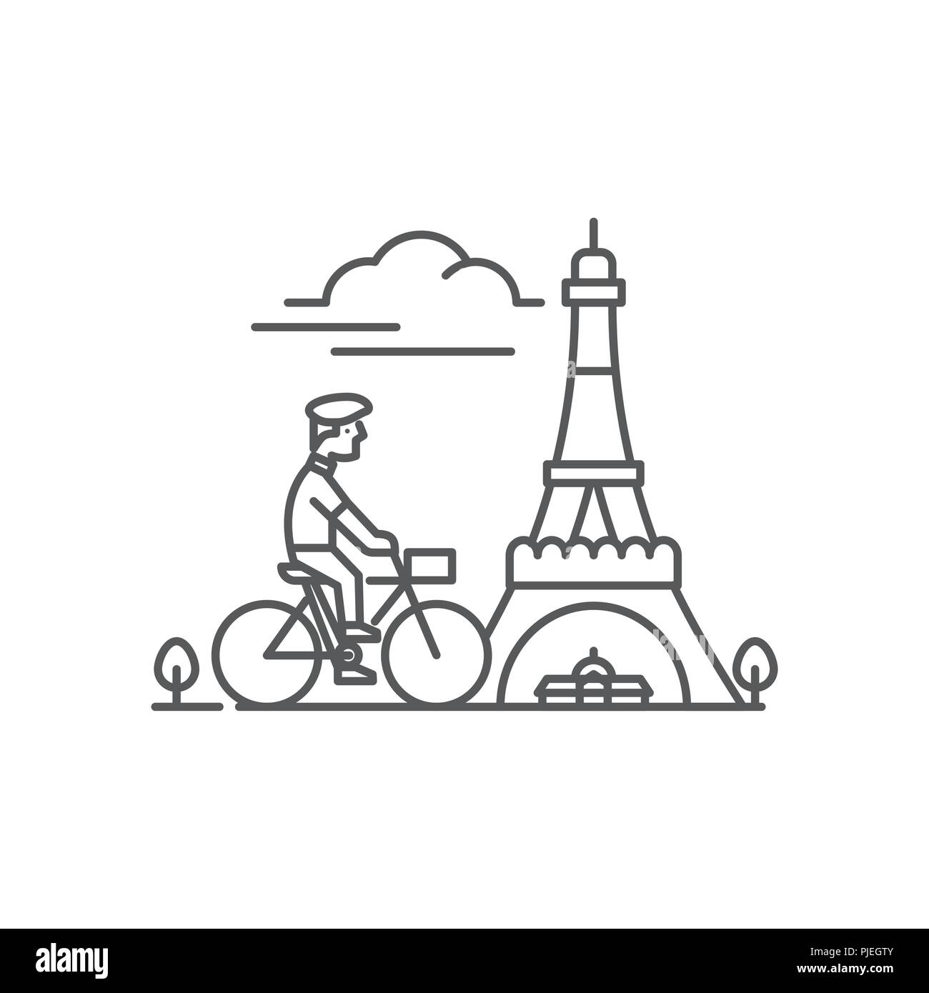 Man riding bike en face de la Tour Eiffel Illustration de Vecteur