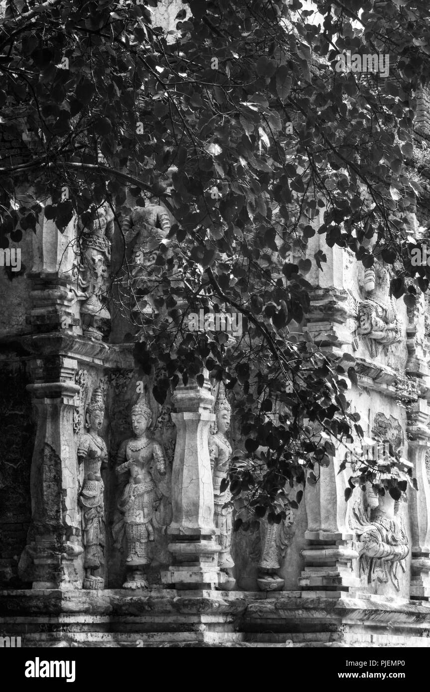 La Photographie noir et blanc : attractions historiques et sites historiques en Thaïlande / "Wat ched yod" sites historiques à Chiang Mai, Thaïlande's grands n Banque D'Images