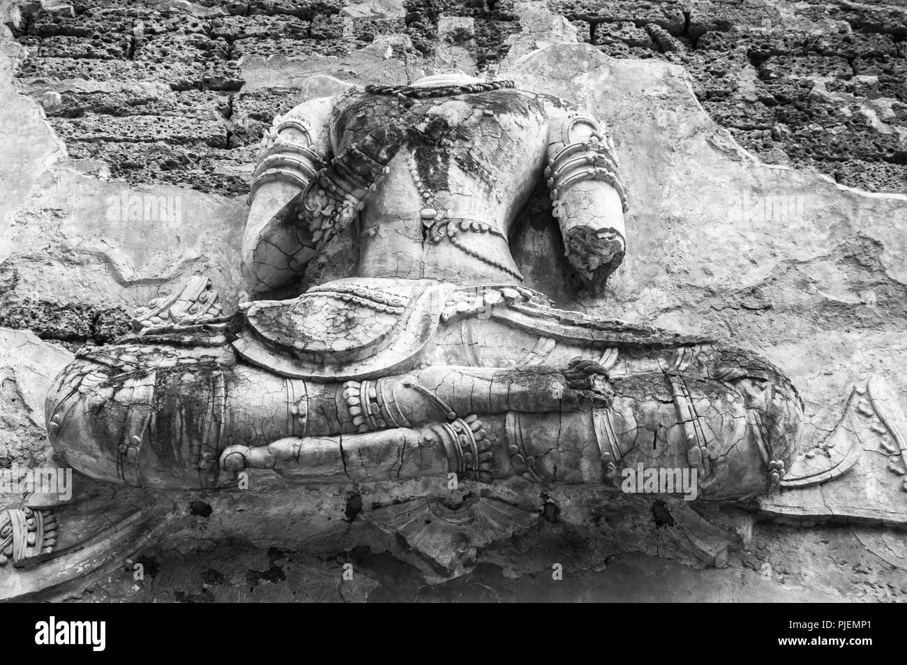 La Photographie noir et blanc : attractions historiques et sites historiques en Thaïlande / "Wat ched yod" sites historiques à Chiang Mai, Thaïlande's grands n Banque D'Images