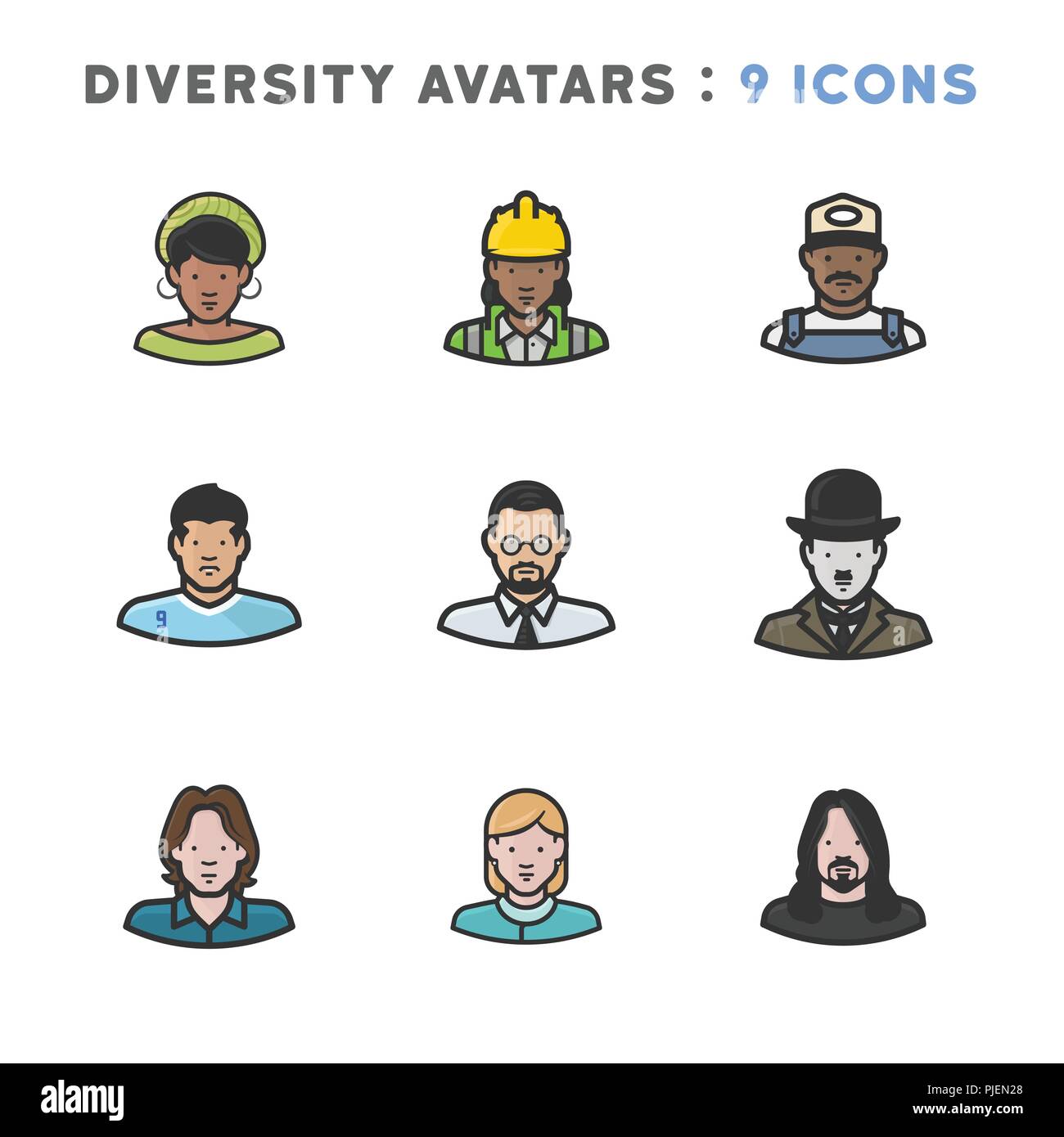 9 avatars représentant diverses cultures, religions et nationalités Illustration de Vecteur