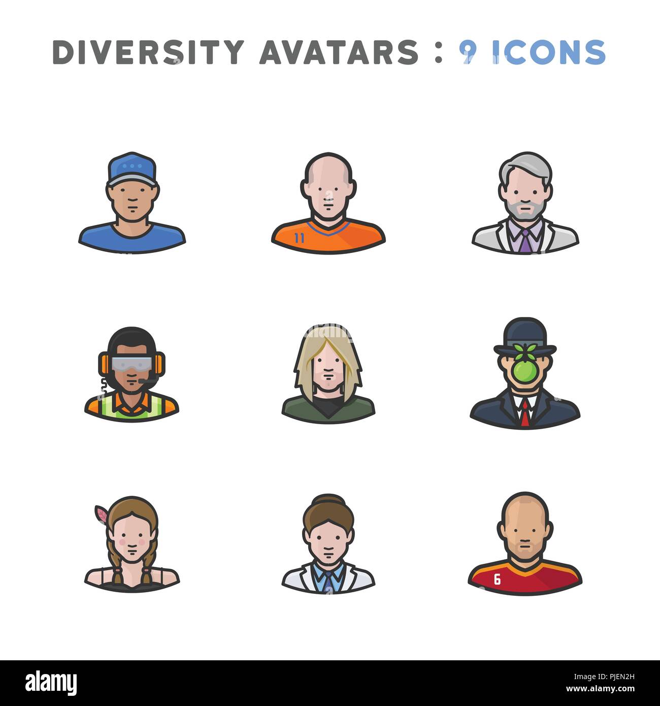 9 avatars représentant diverses cultures, religions et nationalités Illustration de Vecteur