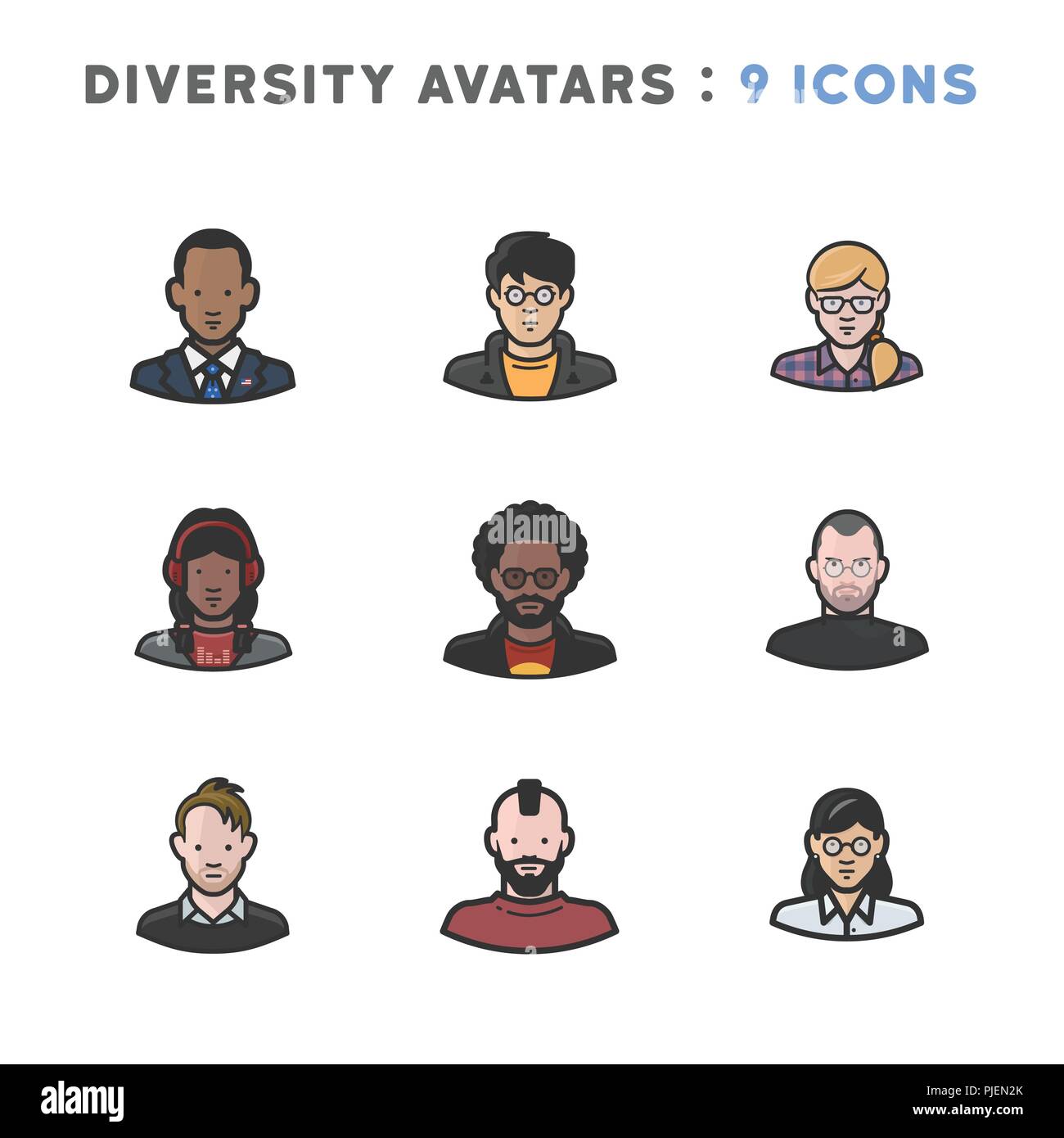 9 avatars représentant diverses cultures, religions et nationalités Illustration de Vecteur