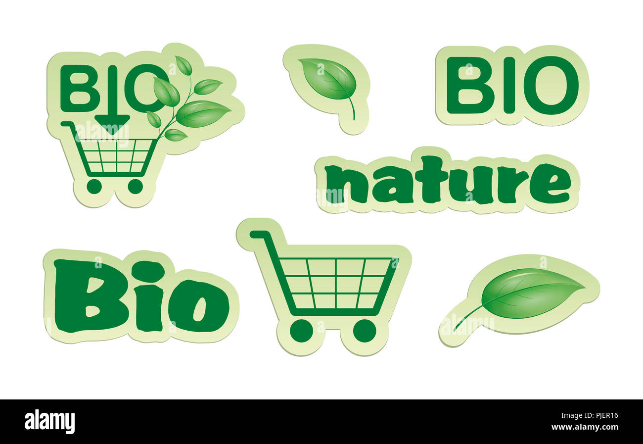 Un ensemble d'icônes nature acheter bio vert Banque D'Images