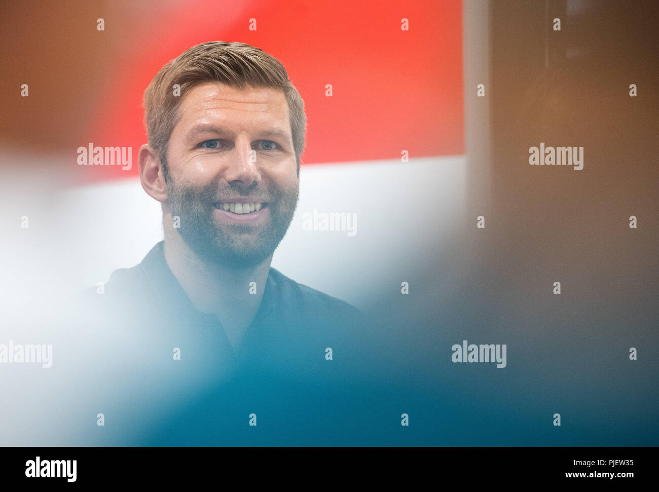 Stuttgart, Allemagne. 05 Sep, 2018. Thomas Hitzlsperger, ancien joueur de football allemand et membre du Comité exécutif, le VfB prend part à une conférence de presse. Crédit : Sébastien Gollnow/dpa/Alamy Live News Banque D'Images