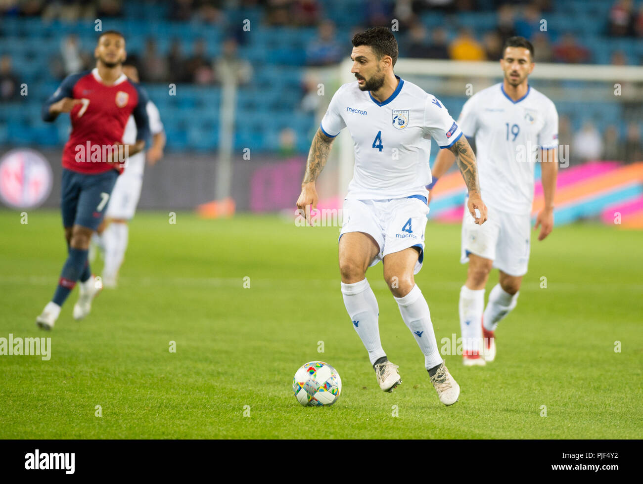 Norvège, Oslo - 6 juin 2018. Giorgos Merkis (4) de Chypre voit pendant le match de football de l'UEFA Ligue des Nations Unies entre la Norvège et de Chypre à l'Ullevaal Stadion. (Photo crédit : Gonzales Photo - Jan-Erik Eriksen). Gonzales : Crédit Photo/Alamy Live News Banque D'Images