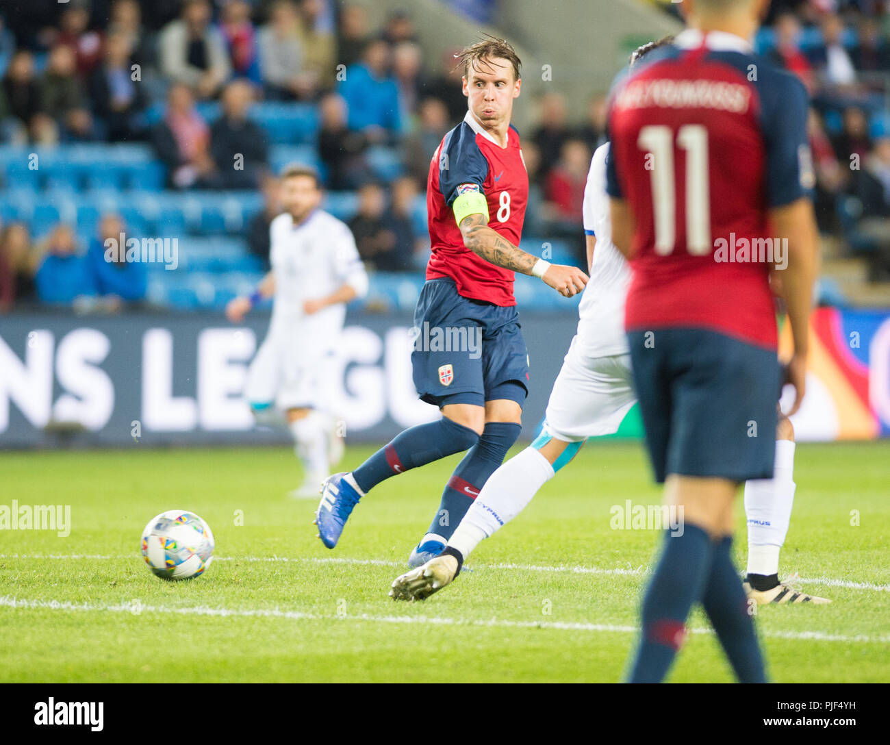 Norvège, Oslo - septembre 6, 2018. Stefan Johansen (8) de la Norvège vu pendant le match de football de l'UEFA Ligue des Nations Unies entre la Norvège et de Chypre à l'Ullevaal Stadion. (Photo crédit : Gonzales Photo - Jan-Erik Eriksen). Gonzales : Crédit Photo/Alamy Live News Banque D'Images