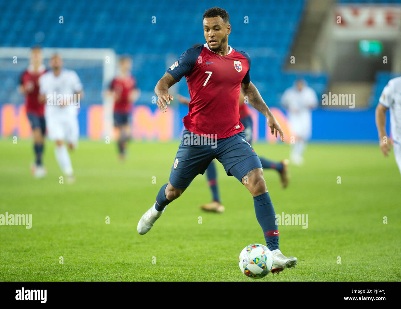 Norvège, Oslo - septembre 6, 2018. Joshua King (7) de la Norvège vu pendant le match de football de l'UEFA Ligue des Nations Unies entre la Norvège et de Chypre à l'Ullevaal Stadion. (Photo crédit : Gonzales Photo - Jan-Erik Eriksen). Gonzales : Crédit Photo/Alamy Live News Banque D'Images