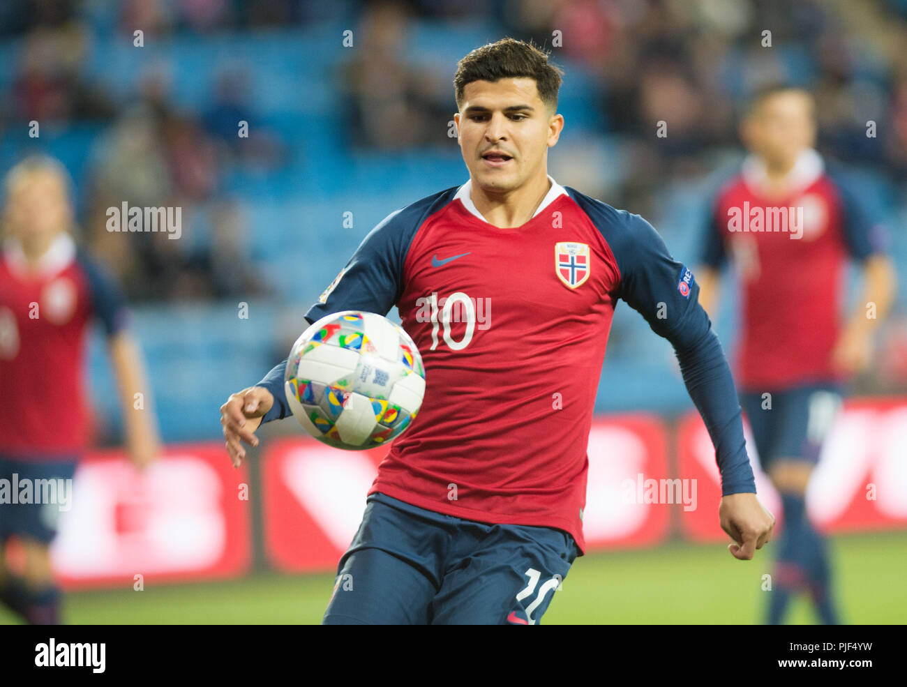 Norvège, Oslo - septembre 6, 2018. Tarik Elyounoussi (10) de la Norvège vu pendant le match de football de l'UEFA Ligue des Nations Unies entre la Norvège et de Chypre à l'Ullevaal Stadion. (Photo crédit : Gonzales Photo - Jan-Erik Eriksen). Gonzales : Crédit Photo/Alamy Live News Banque D'Images