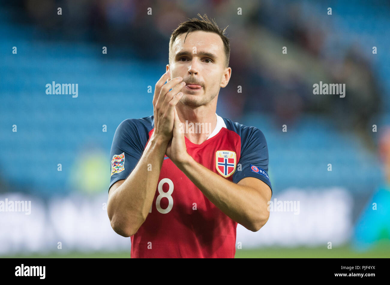 Norvège, Oslo - septembre 6, 2018. Selnaes Ole Kristian (18) de la Norvège vu après le match de football de l'UEFA Ligue des Nations Unies entre la Norvège et de Chypre à l'Ullevaal Stadion. (Photo crédit : Gonzales Photo - Jan-Erik Eriksen). Gonzales : Crédit Photo/Alamy Live News Banque D'Images