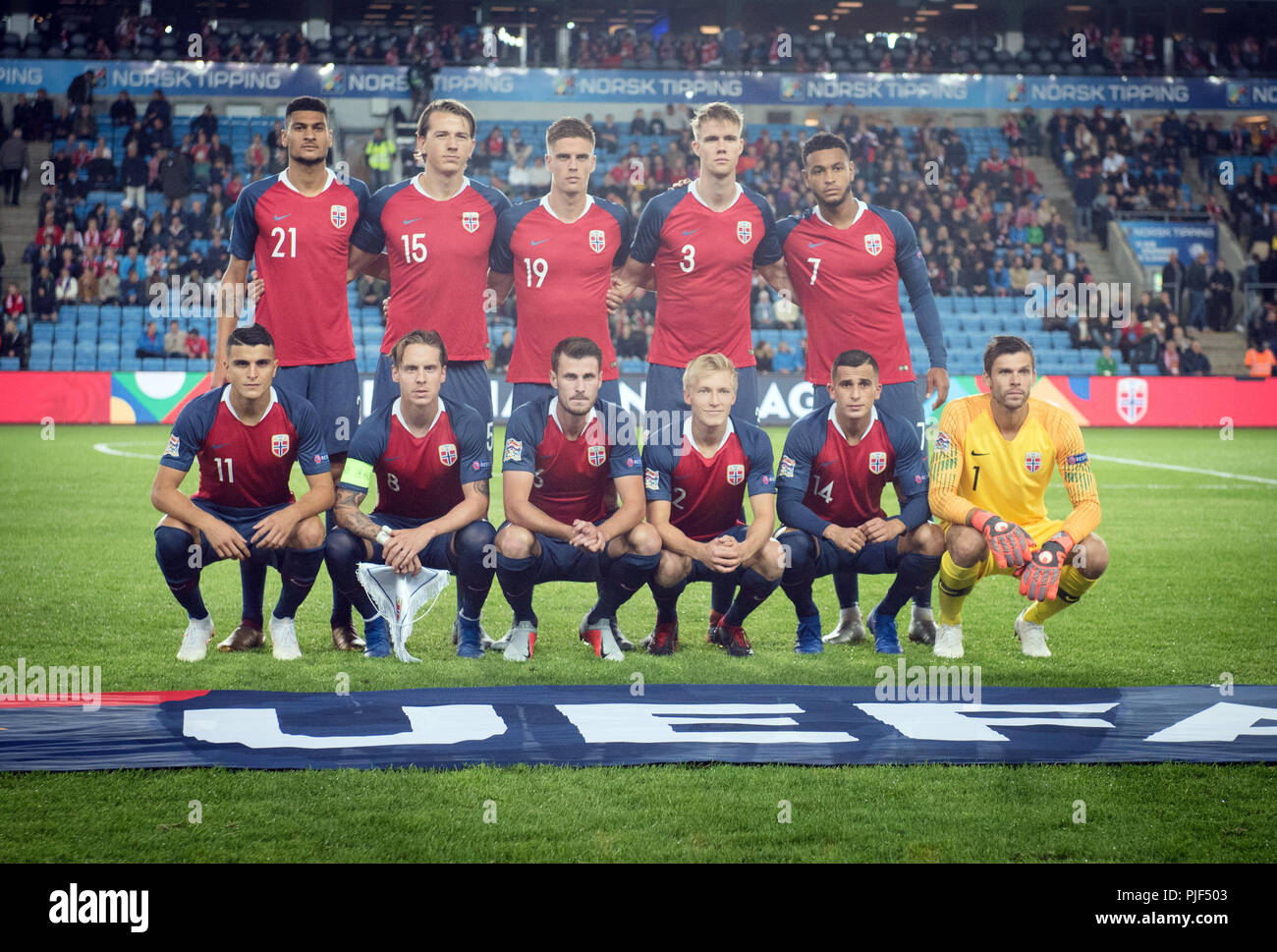 Norvège, Oslo - septembre 6, 2018. La Norvège le line-up de l'ONU l'UEFA League match de football entre la Norvège et de Chypre à l'Ullevaal Stadion. (Photo crédit : Gonzales Photo - Jan-Erik Eriksen). Gonzales : Crédit Photo/Alamy Live News Banque D'Images
