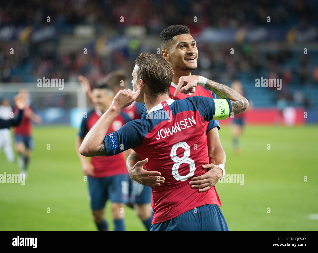 Norvège, Oslo - septembre 6, 2018. Stefan Johansen (8) de la Norvège les scores de 1-0 au cours de la Ligue des Nations Unies l'UEFA match de football entre la Norvège et de Chypre à l'Ullevaal Stadion. (Photo crédit : Gonzales Photo - Jan-Erik Eriksen). Gonzales : Crédit Photo/Alamy Live News Banque D'Images