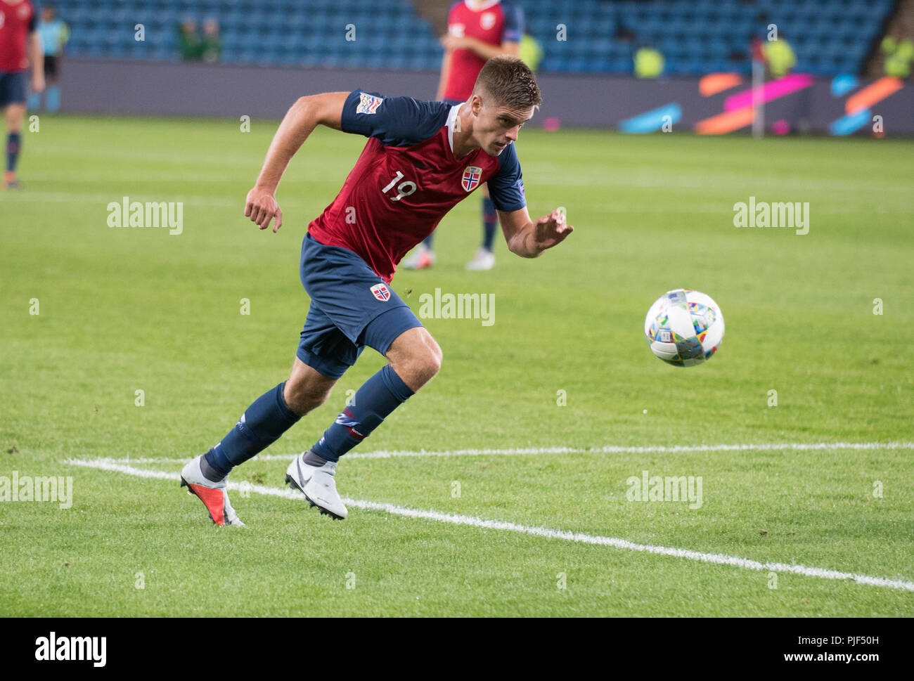 Norvège, Oslo - septembre 6, 2018. Markus Henriksen (19) de la Norvège vu pendant le match de football de l'UEFA Ligue des Nations Unies entre la Norvège et de Chypre à l'Ullevaal Stadion. (Photo crédit : Gonzales Photo - Jan-Erik Eriksen). Gonzales : Crédit Photo/Alamy Live News Banque D'Images