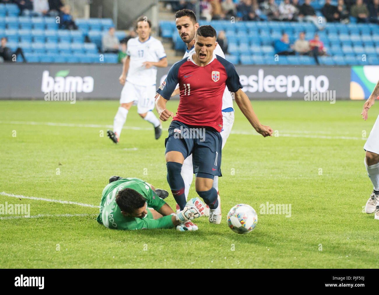 Norvège, Oslo - septembre 6, 2018. Mohamed Elyounoussi (11) de la Norvège vu pendant le match de football de l'UEFA Ligue des Nations Unies entre la Norvège et de Chypre à l'Ullevaal Stadion. (Photo crédit : Gonzales Photo - Jan-Erik Eriksen). Gonzales : Crédit Photo/Alamy Live News Banque D'Images