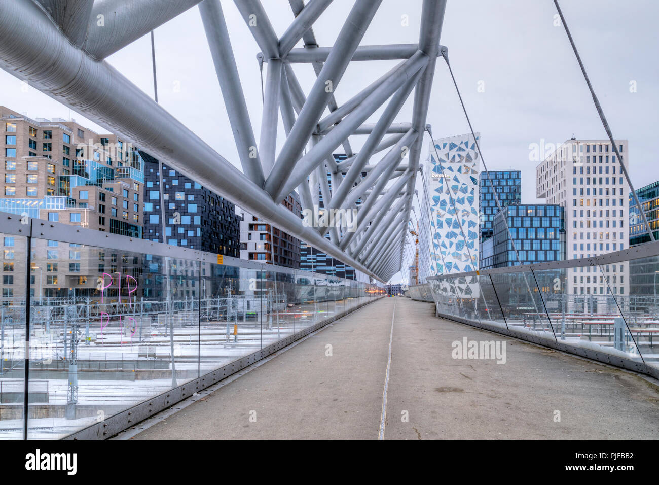 Oslo, Code à barres, Akrobaten Bridge, Norvège, Europe Banque D'Images