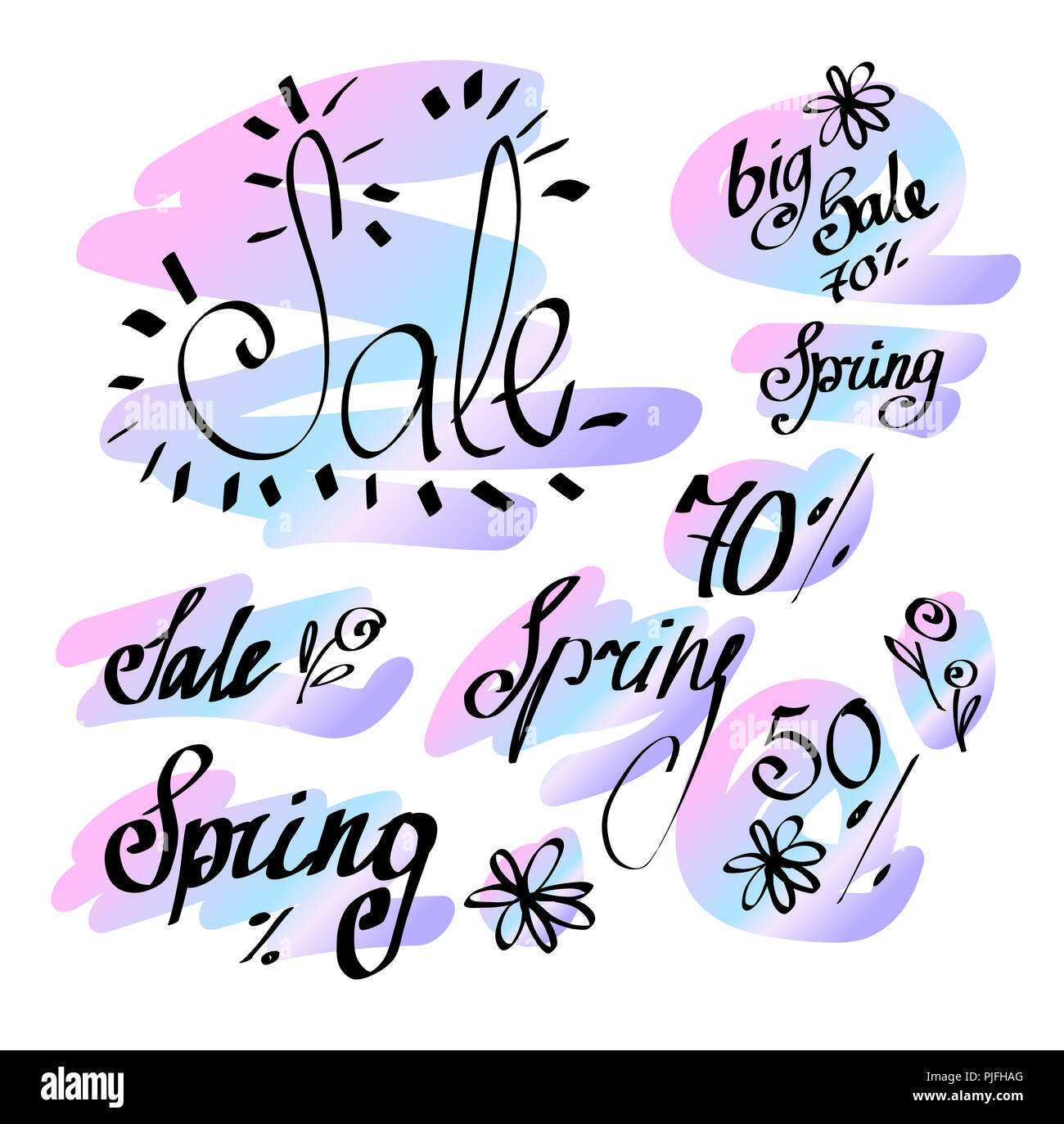 Lettrage dessiné à la main. Vente de printemps isolés. Vector illustration. Design lettrage arrière-plan. Banque D'Images