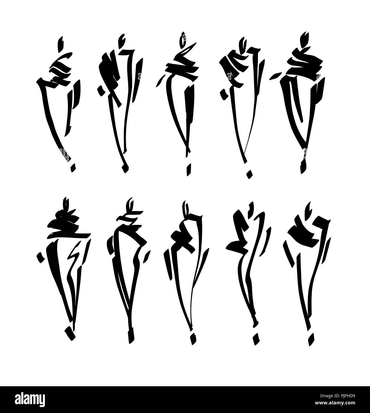 Des modèles de mode croquis dessinés à la main , des silhouettes stylisées isolés. Vector illustration de mode set. Banque D'Images