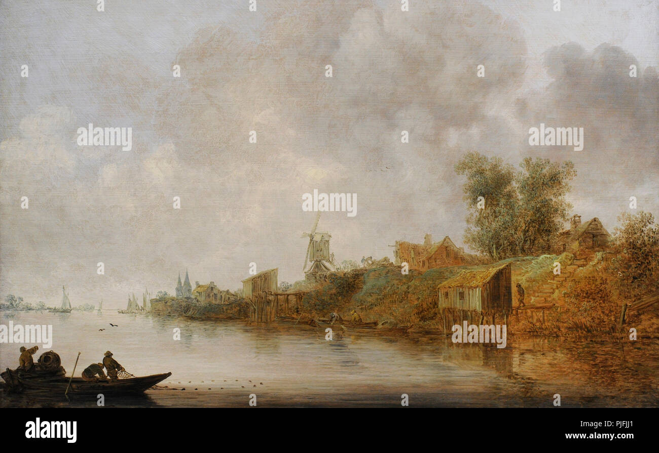 Jan van Goyen (1596-1656). Peintre hollandais. Paysage de rivière avec des barges de pêche, 1642. Richartz Museum. Cologne. L'Allemagne. Banque D'Images
