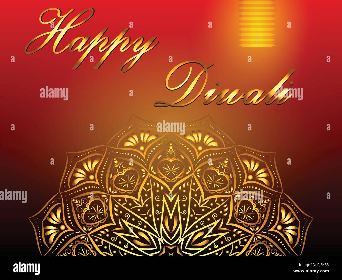 Fond rouge Happy Diwali, fête hindoue des lumières, avec golden mandala et lanterne de papier. Vector EPS 10. Illustration de Vecteur