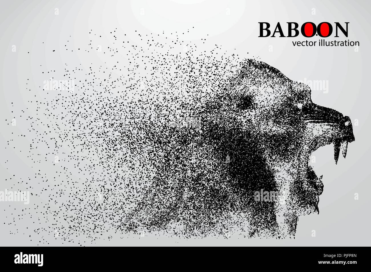 Silhouette d'un babouin de particules. Arrière-plan et le texte sur un calque séparé, la couleur peut être changée en un clic. Illustration de Vecteur