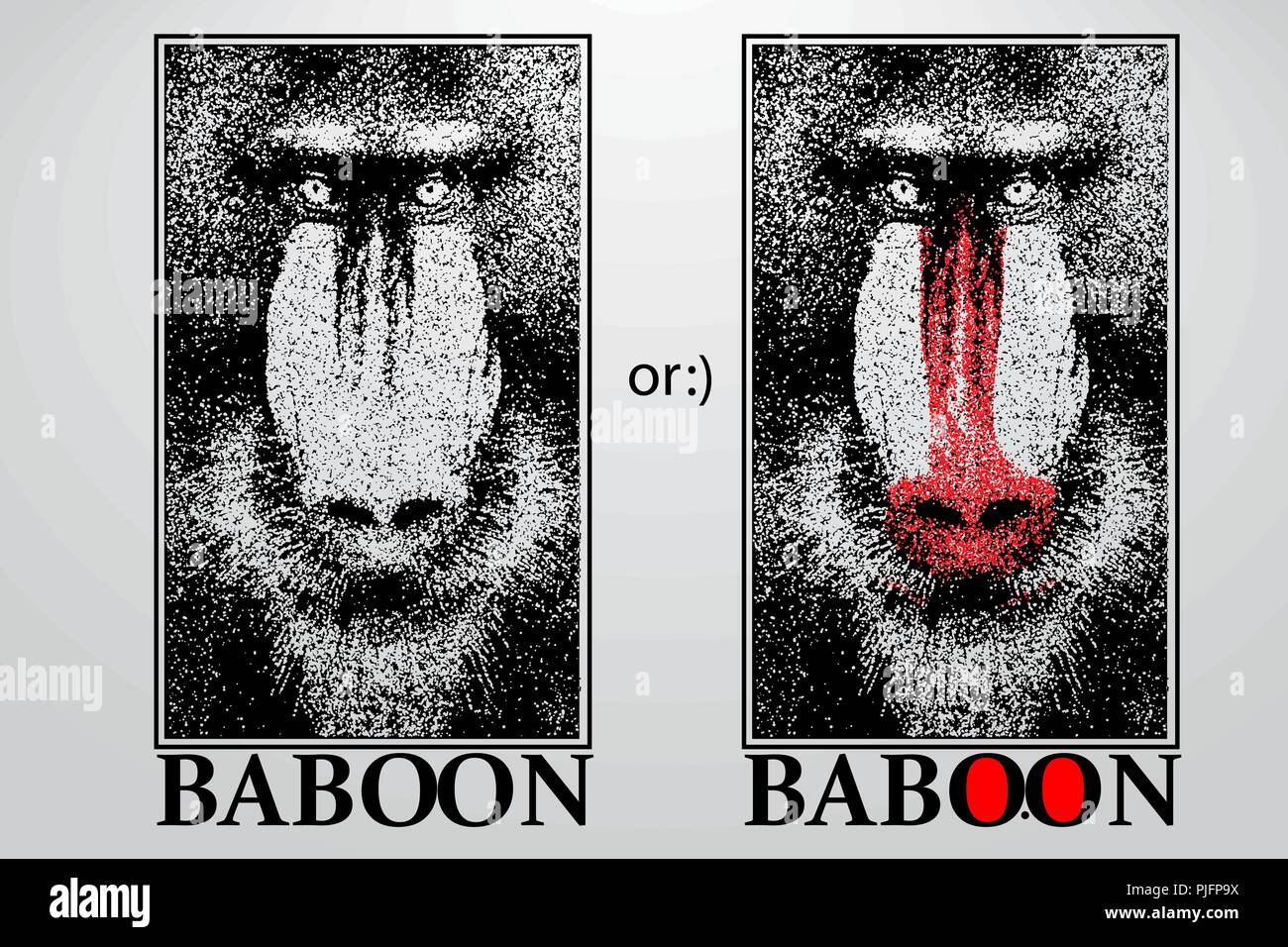 Silhouette d'un babouin de particules. Arrière-plan et le texte sur un calque séparé, la couleur peut être changée en un clic. Illustration de Vecteur