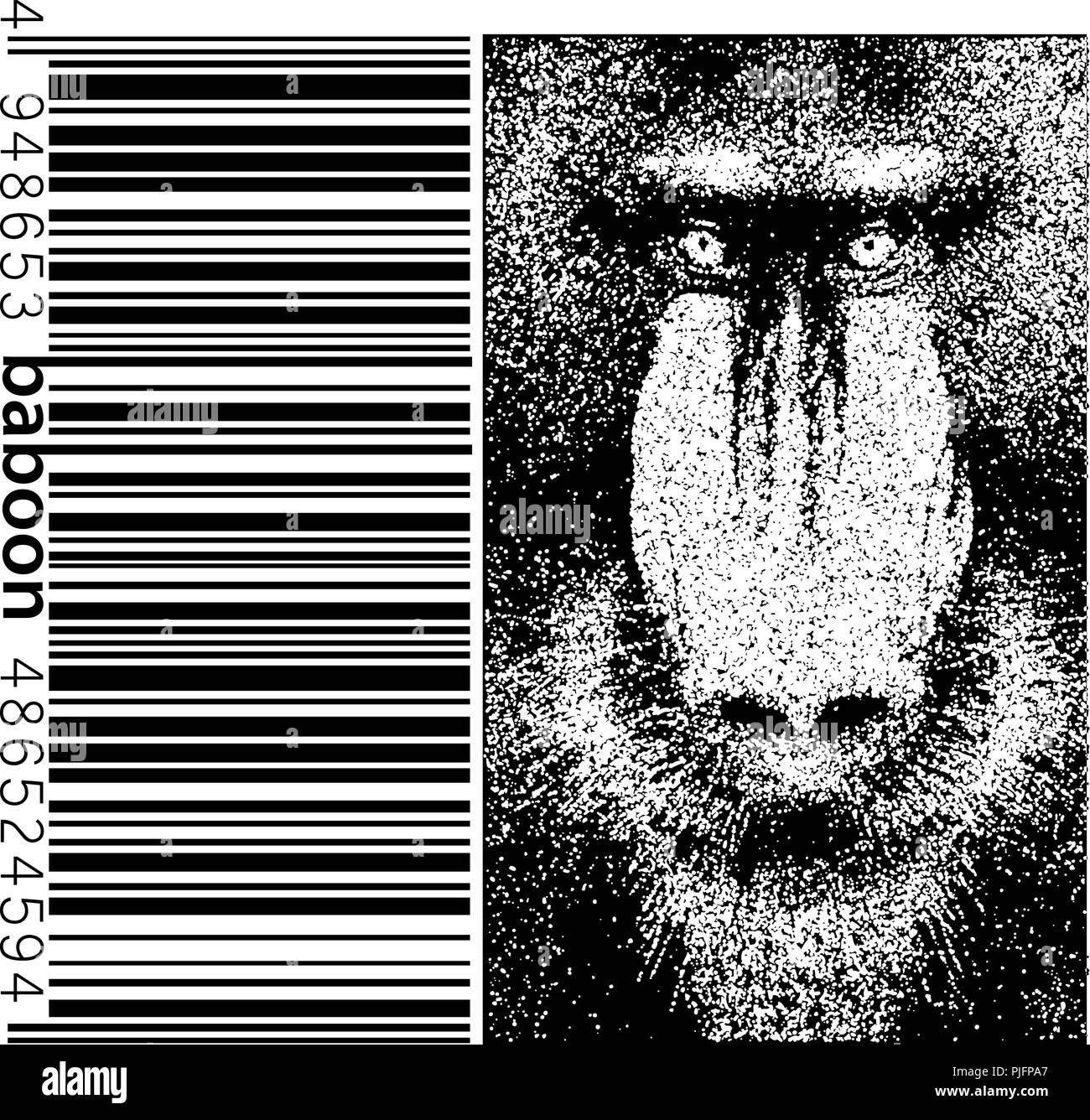 Silhouette d'un babouin de particules. Arrière-plan et le texte sur un calque séparé, la couleur peut être changée en un clic. Illustration de Vecteur