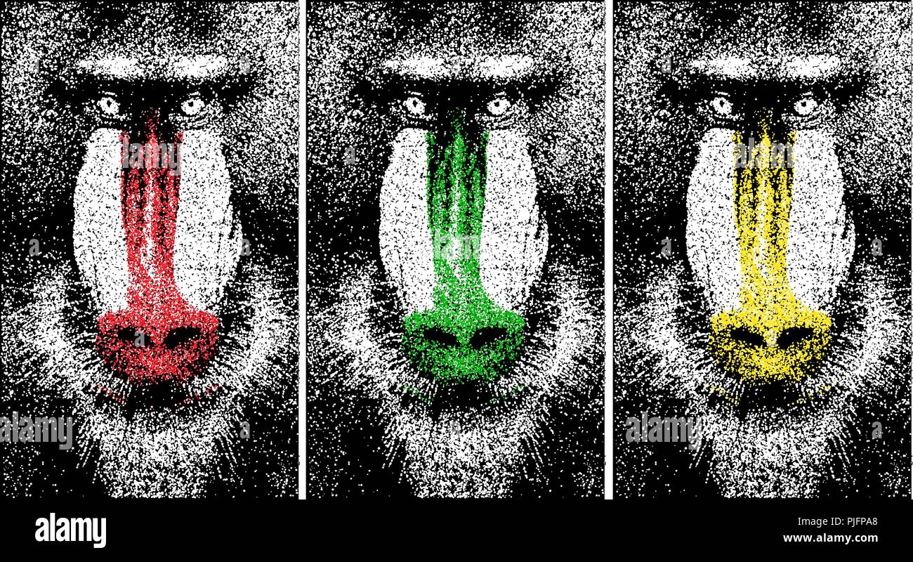 Silhouette d'un babouin de particules. Arrière-plan et le texte sur un calque séparé, la couleur peut être changée en un clic. Illustration de Vecteur