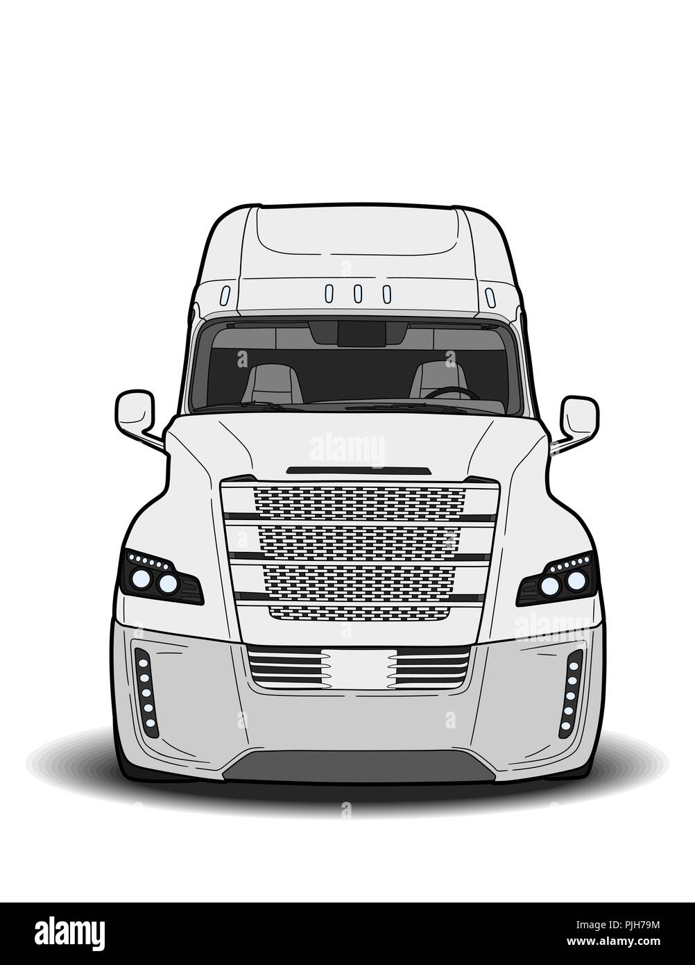 Camion remorque américaine croquis noir et blanc Illustration de Vecteur