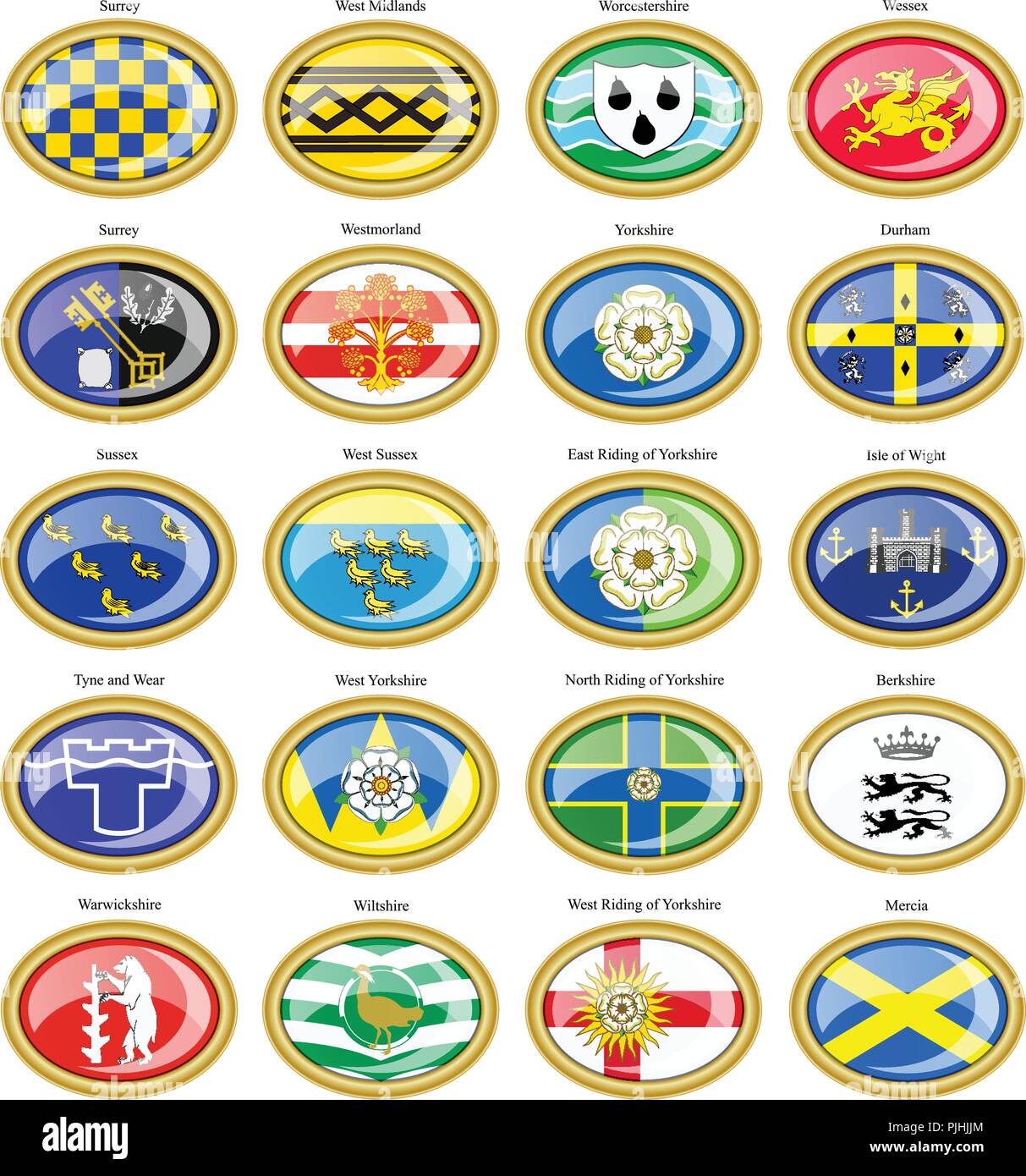Ensemble d'icônes. Comtés de l'Angleterre des drapeaux. 3D. Illustration de Vecteur