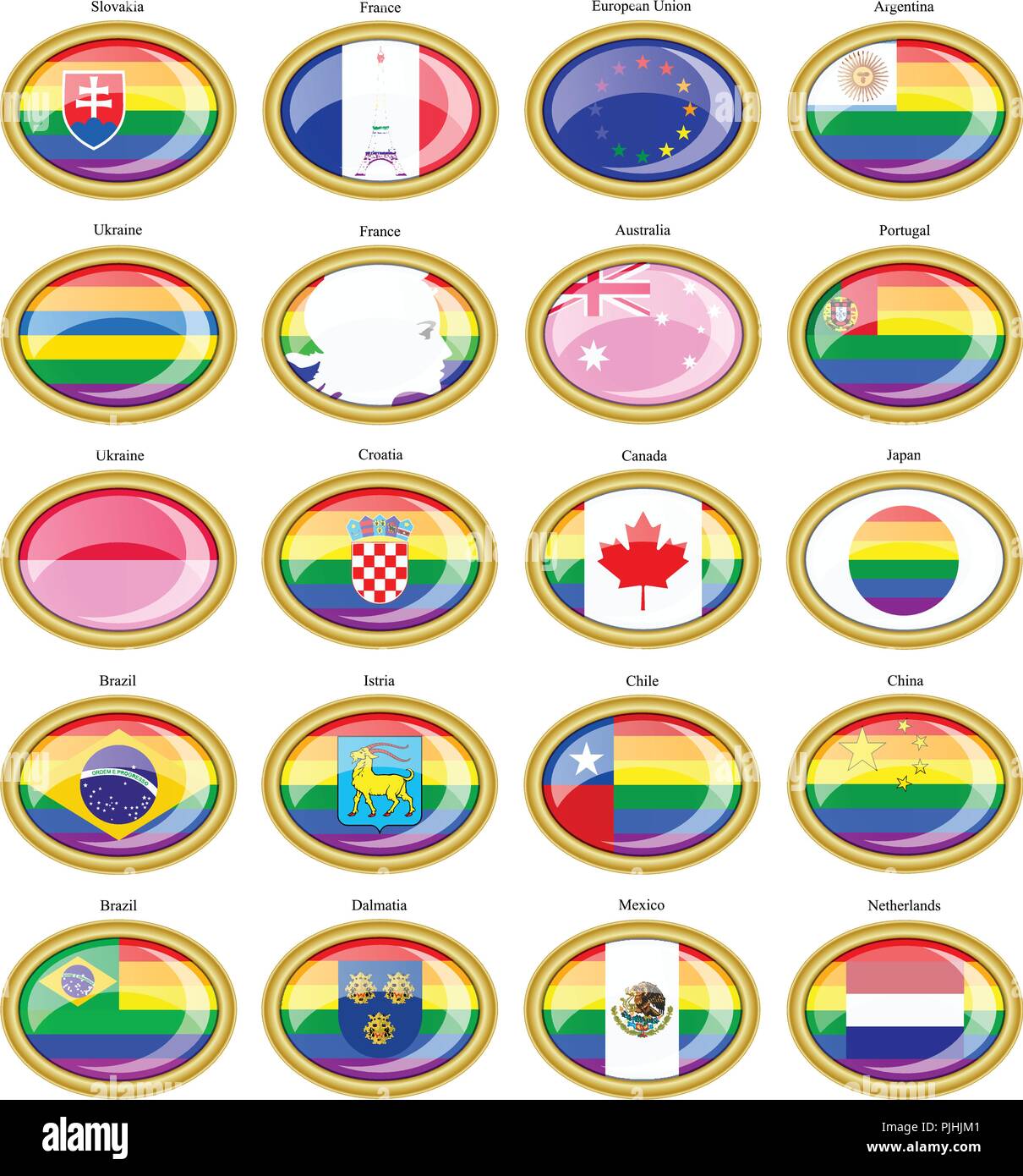 Ensemble d'icônes. Drapeaux LGBT (gay). Illustration de Vecteur