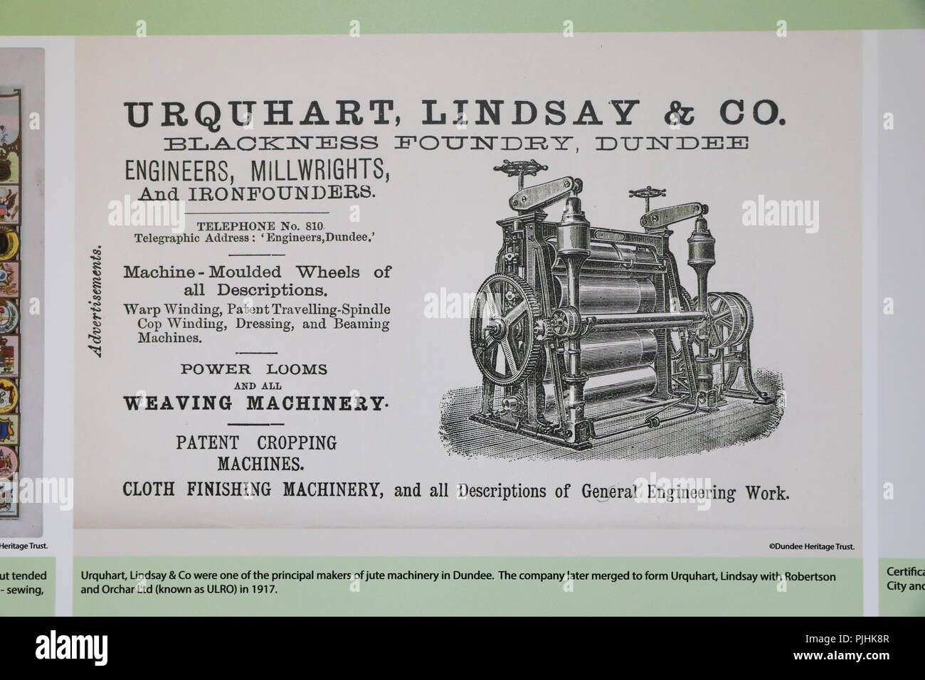 Travaux publics verdoyants, un moulin restauré montrant les étapes de la section locale 19ème-20ème siècle la production de jute, une industrie énorme à Dundee, en Ecosse, Royaume-Uni, Tayside Banque D'Images