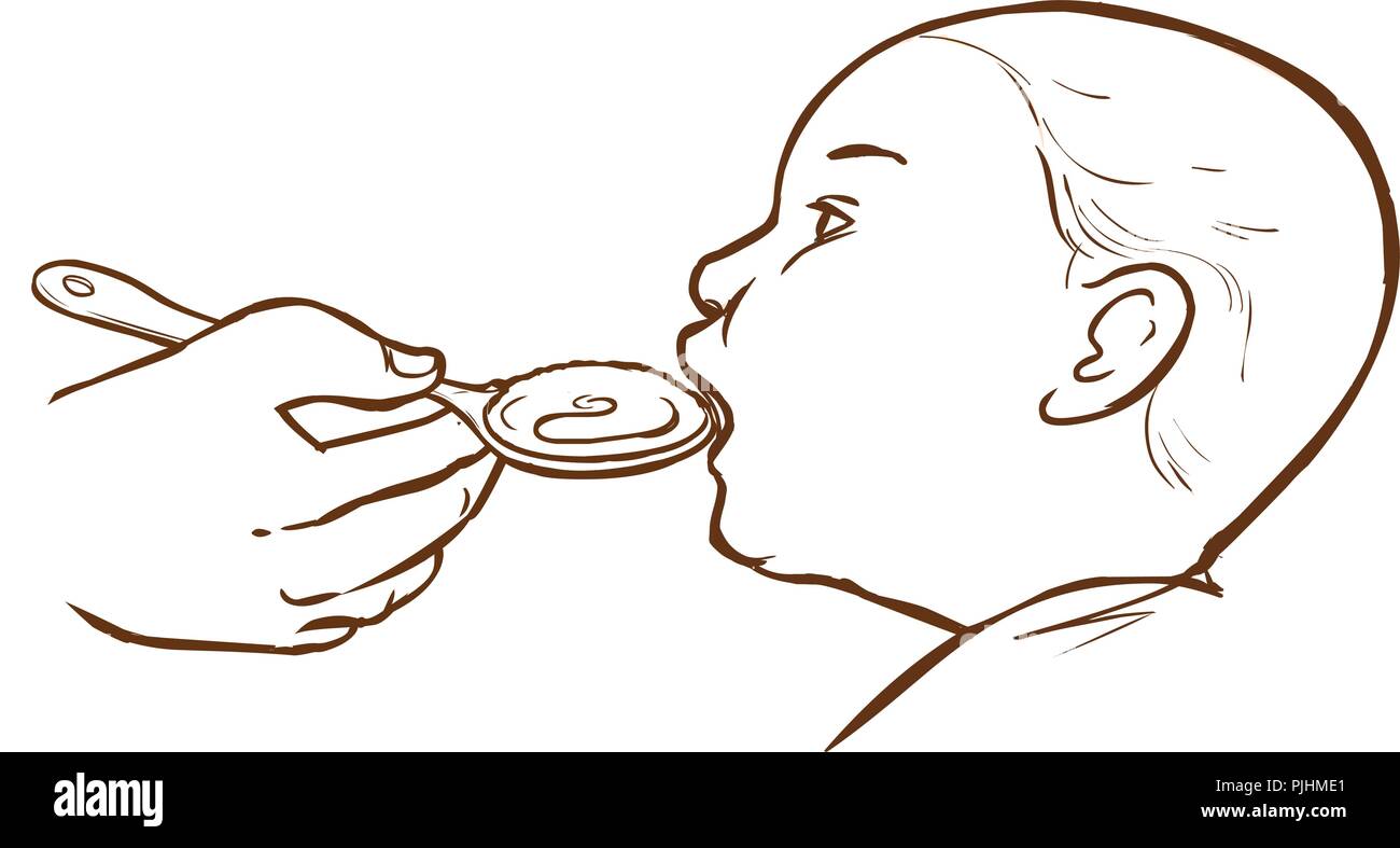 Bébé soit nourri avec une cuillère Illustration de Vecteur
