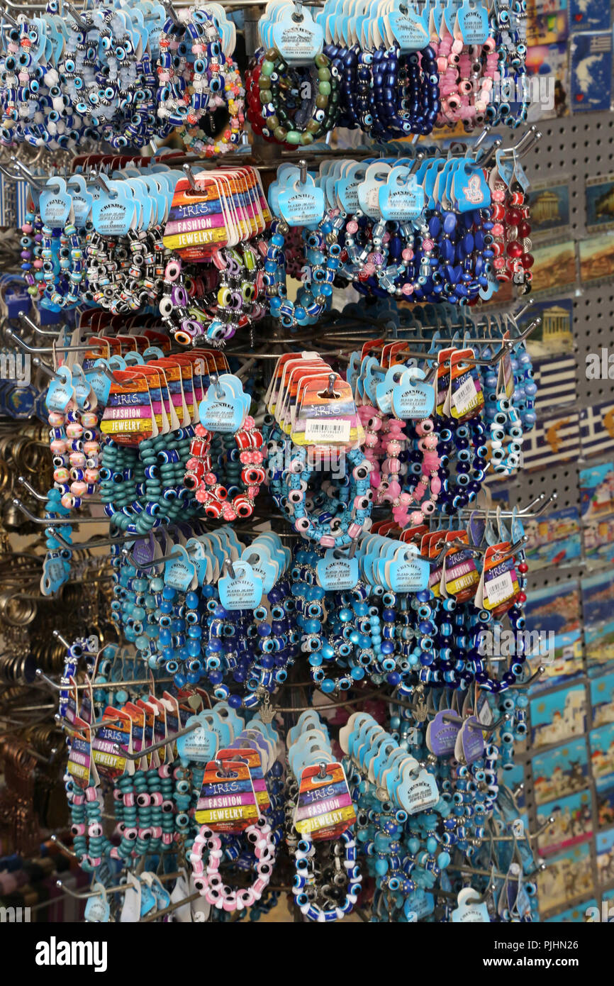 Plaka Athènes Grèce Mauvais Œil Bracelets Banque D'Images