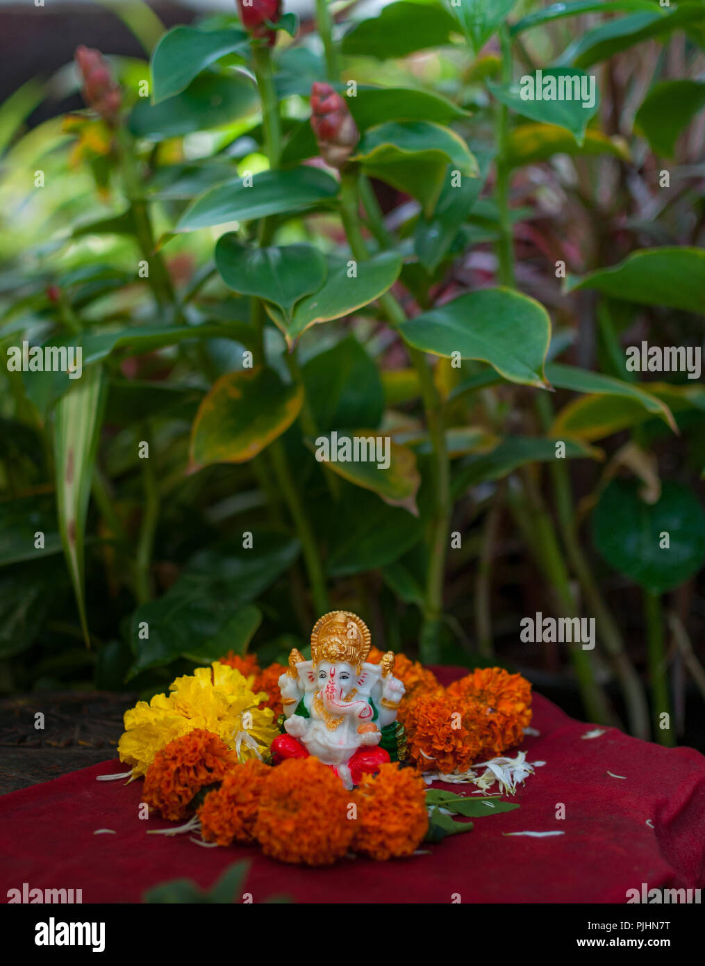 Idole de miniatures Seigneur Ganesha, le dieu indien de la sagesse. 10-day festival Ganpati adorant Seigneur Ganesha commence le 13 septembre 2018. Banque D'Images