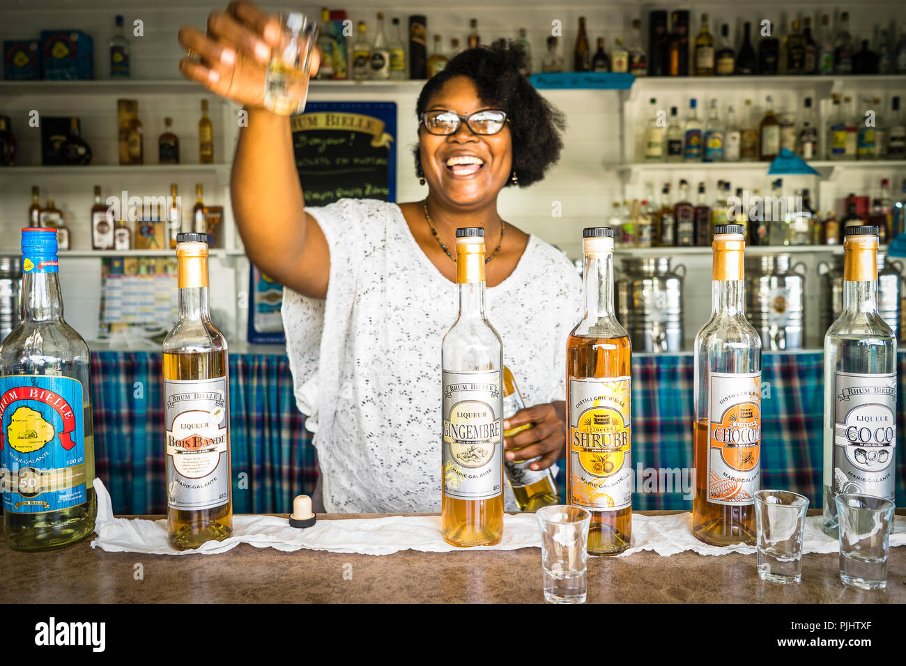 La distillerie de Castet a produit l'un des meilleurs rhum au monde, rhum blanc à 59 et 50 degrés, vieux rhum, liqueurs. La distillerie a utilisé les plantes pour ses effluents, Grand Bourg, Marie Galante, Guadeloupe Banque D'Images