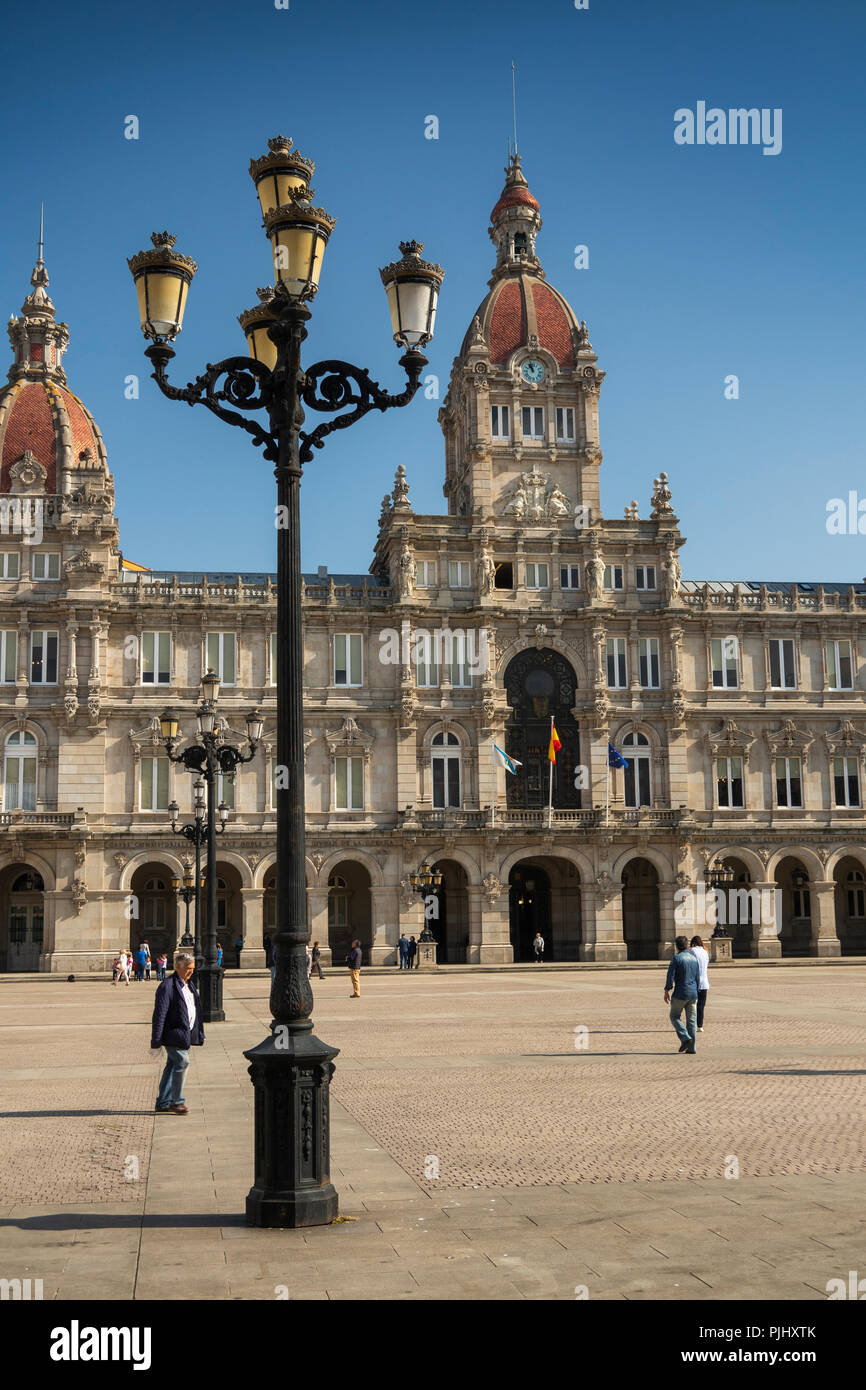 L'Espagne, la Galice, La Corogne, Praza de Maria Pita, Maria Pita square, Concello da Coruña, hôtel de ville Banque D'Images