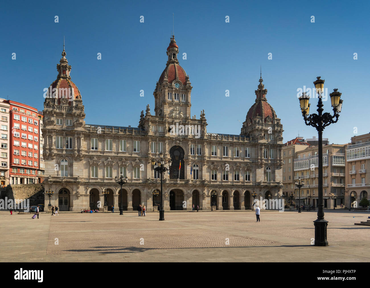 L'Espagne, la Galice, La Corogne, Praza de Maria Pita, Maria Pita square, Concello da Coruña, hôtel de ville Banque D'Images