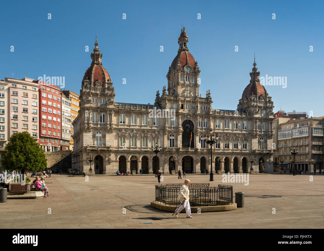 L'Espagne, la Galice, La Corogne, Praza de Maria Pita, Maria Pita square, Concello da Coruña, hôtel de ville Banque D'Images