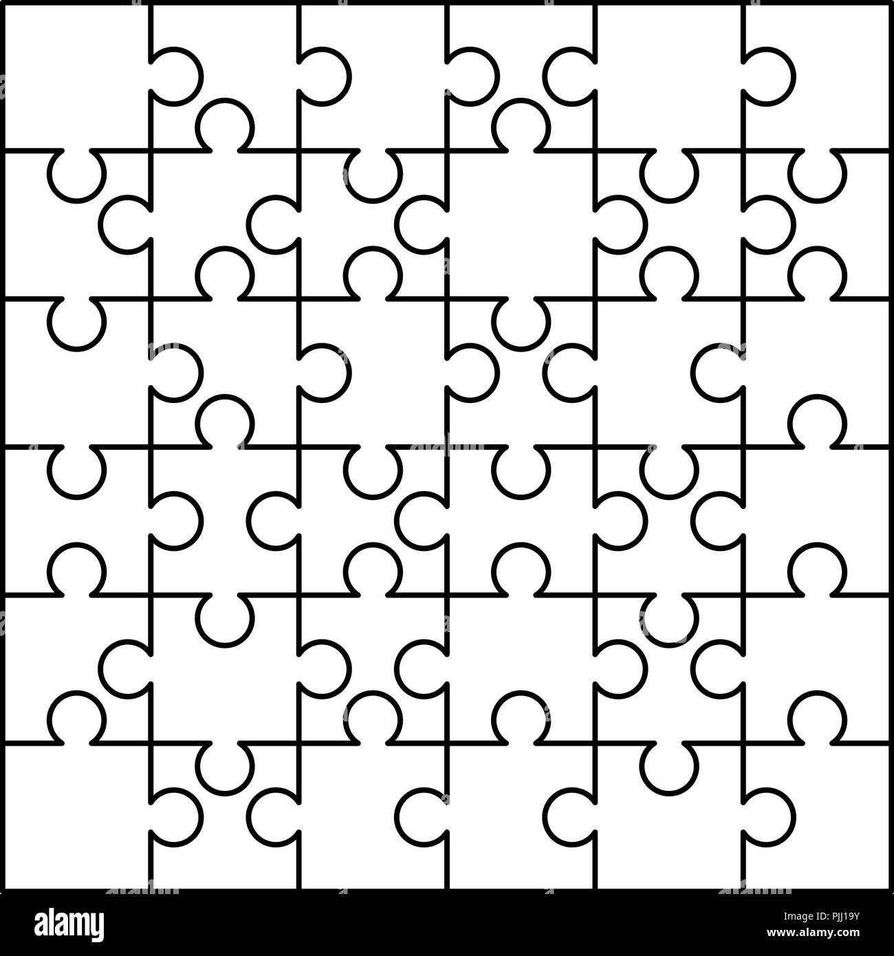 36 pièces puzzles blancs disposés dans un carré. Modèle Puzzle prêt à  imprimer. Lignes directrices coupe isolated on white Image Vectorielle  Stock - Alamy
