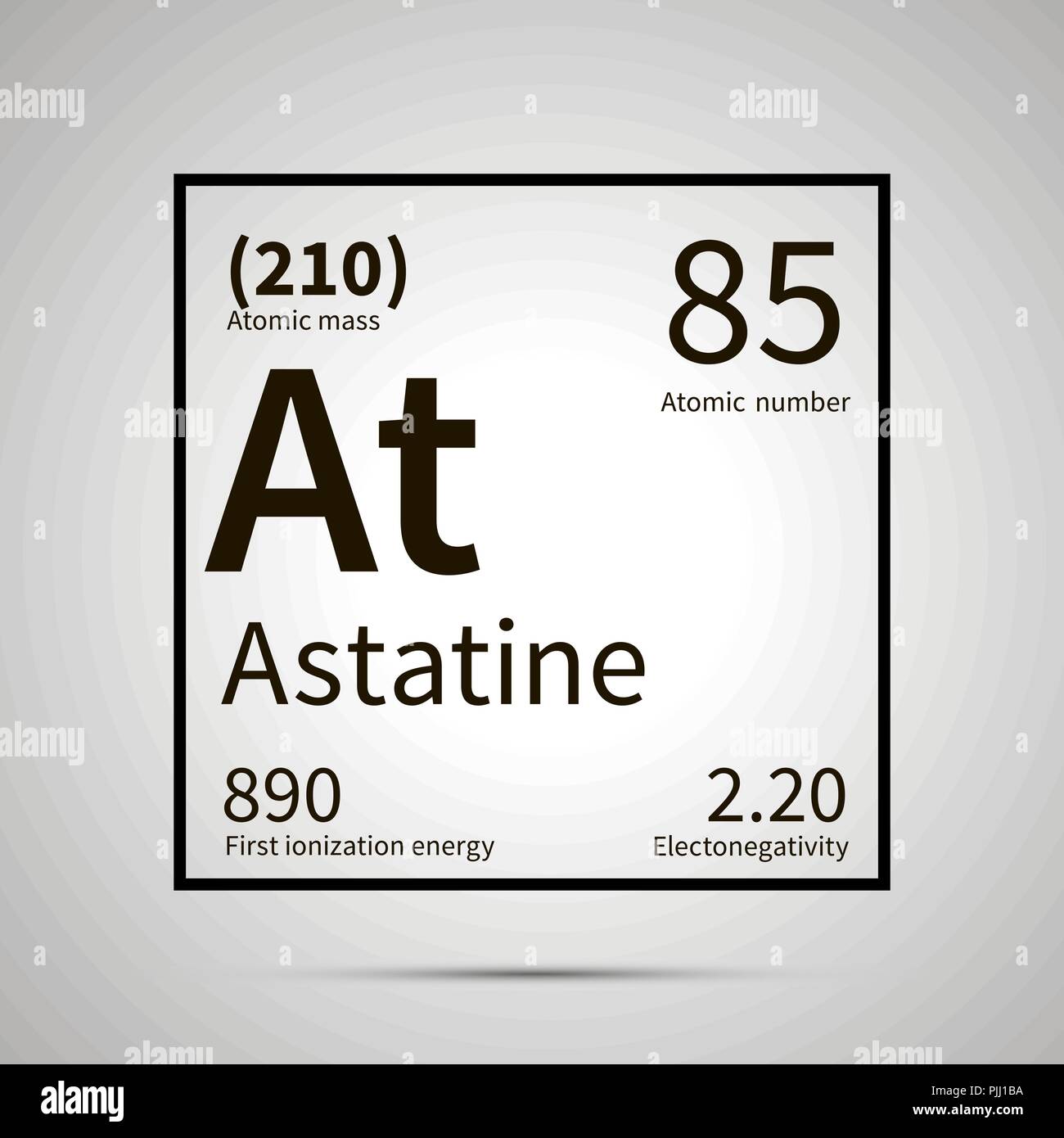 L'élément chimique de l'arsenic avec la première ionisation de l'énergie, de masse atomique et les valeurs d'électronégativité ,simple icône noire avec ombre sur gris Illustration de Vecteur