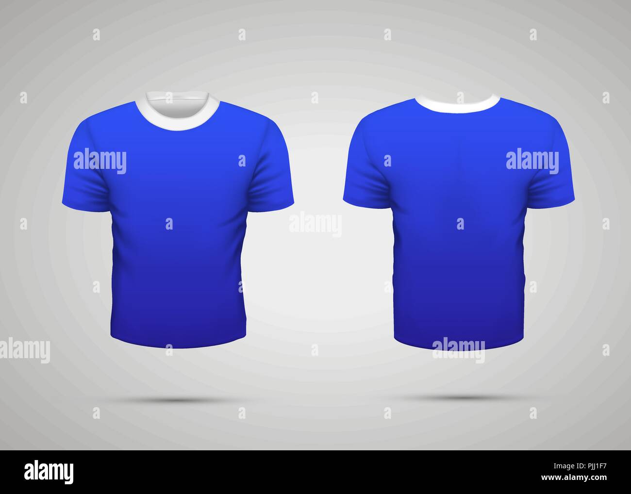 Maquette de bleu à blanc T-shirt sport réaliste avec ombre Illustration de Vecteur