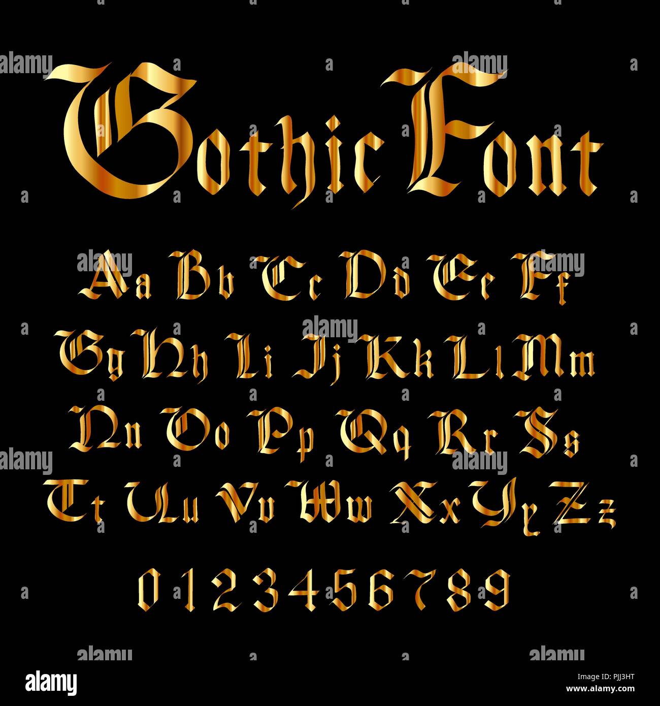 Golden gothic, ensemble de la mode moderne lettres sur noir Illustration de Vecteur