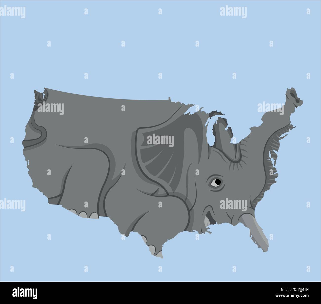 USA map comme un éléphant. Tous les objets, les ombres et l'arrière-plan sont dans des couches différentes. Illustration de Vecteur