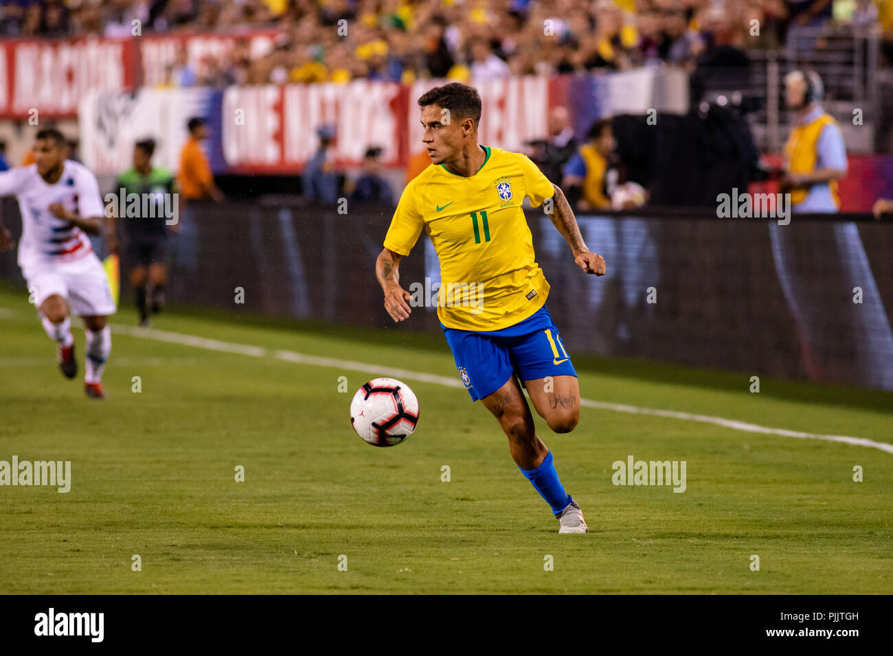 East Rutherford, NJ, USA. 7e Septembre, 2018. Philippe Coutinho (11) avec beaucoup d'espace près de la ligne de touche. © Ben Nichols/Alamy Live News Banque D'Images