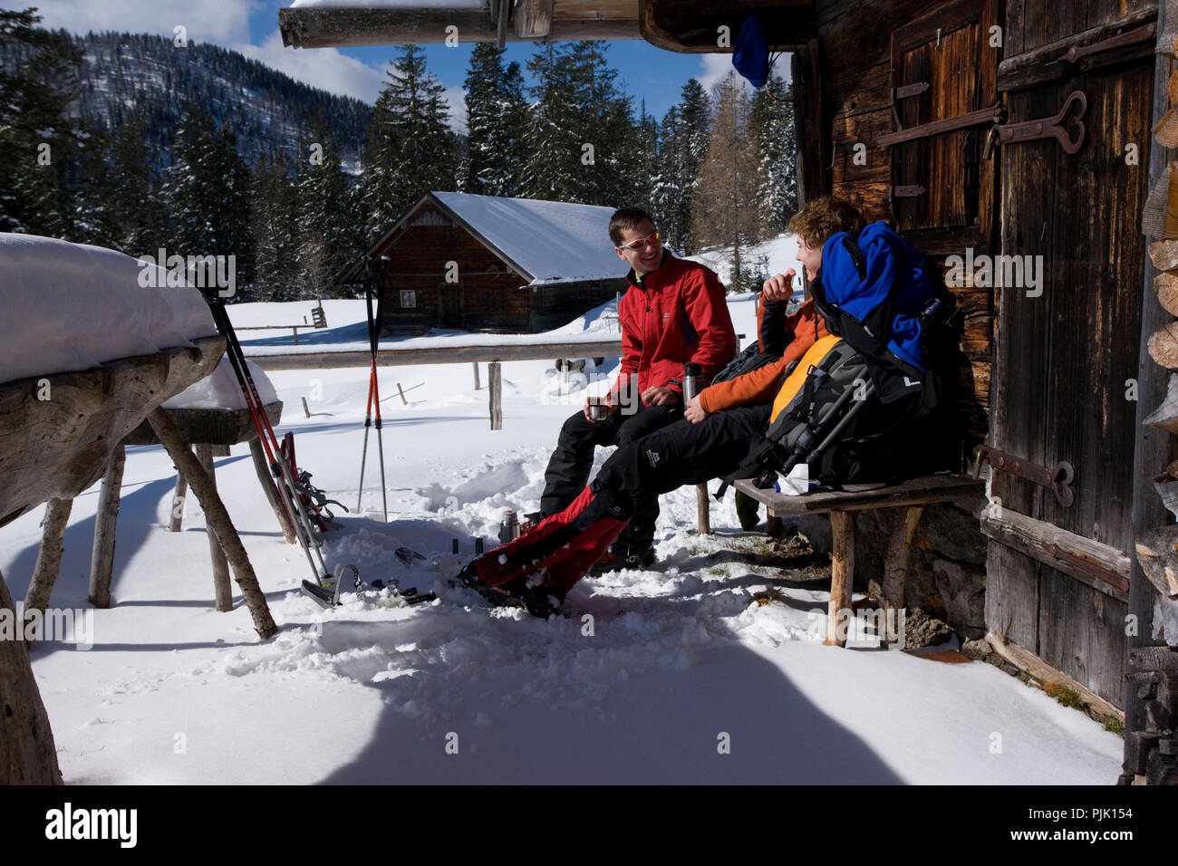 Pause dans un pâturage à l'Rabenkopf, Jachenau, Alpes bavaroises, Upper Bavaria, Bavaria, Germany Banque D'Images