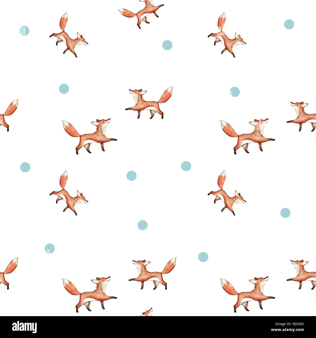 Aquarelle mignon hand drawn seamless pattern. Les animaux sauvages de la forêt. Background.Fox modèle aquarelle transparente avec les renards. Cute funny Banque D'Images